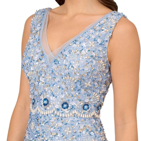 Elegant Blue Evening Gown. Adrianna Papell Women's Beaded Dress. NWT - Picture 3 of 11